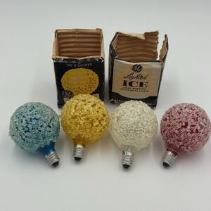Vintage Lot (4) GE‎ Christmas Lighted Ice Frosted  Light Bulbs - All Work!